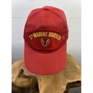 Head Shots Hat 5th Marine Division USMC Red Military Leather Strapback KC Caps